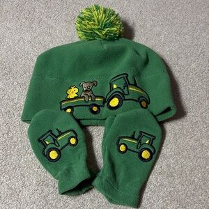 John Deere Green Tractor Hat and Mittens Set